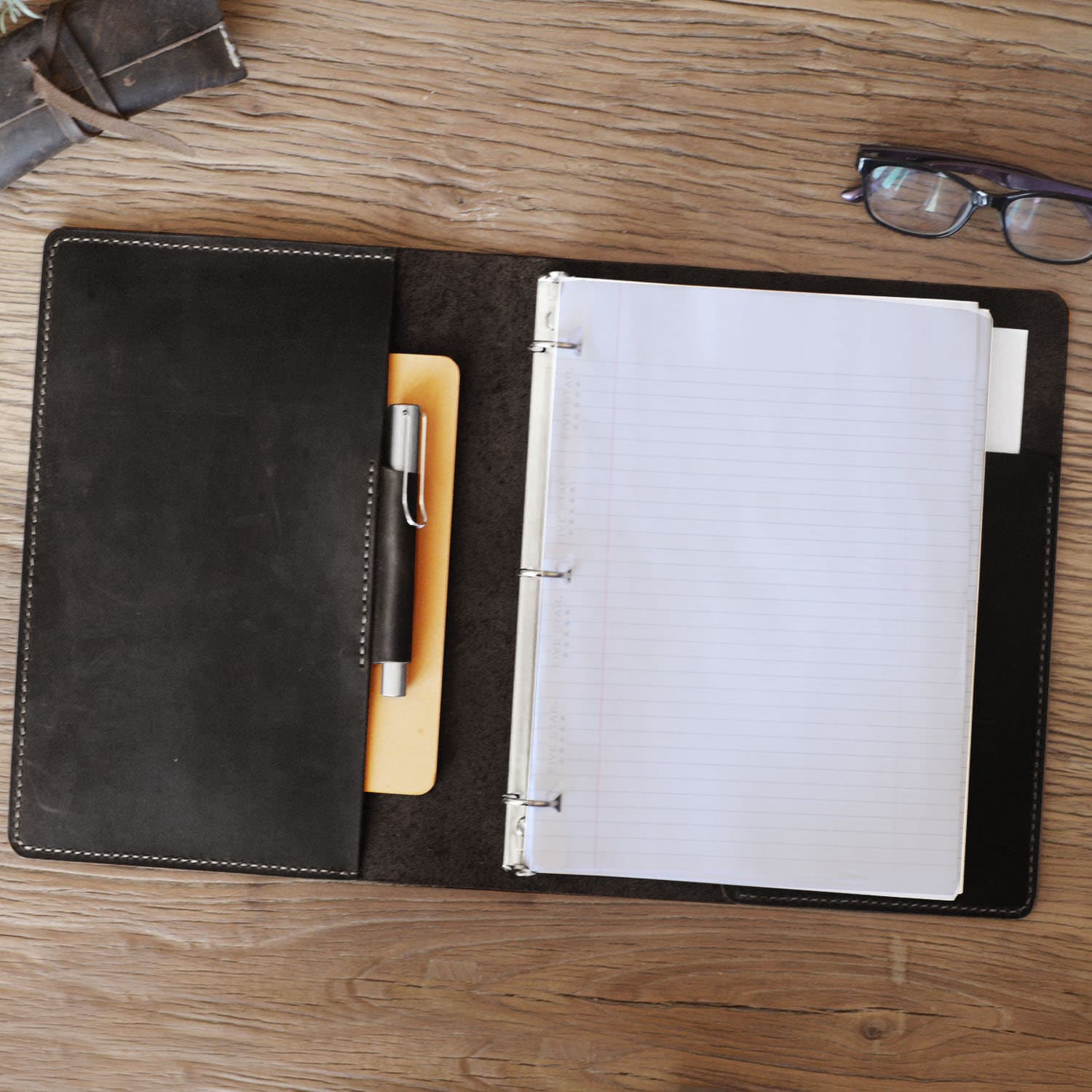 Leather 3 Ring Binder Business Portfolio Folders with Pockets - Black - D712 Letter Size / No Leather 3 Ring Binder Business Portfolio Folders with Pockets - Black - D712 Letter Size / No