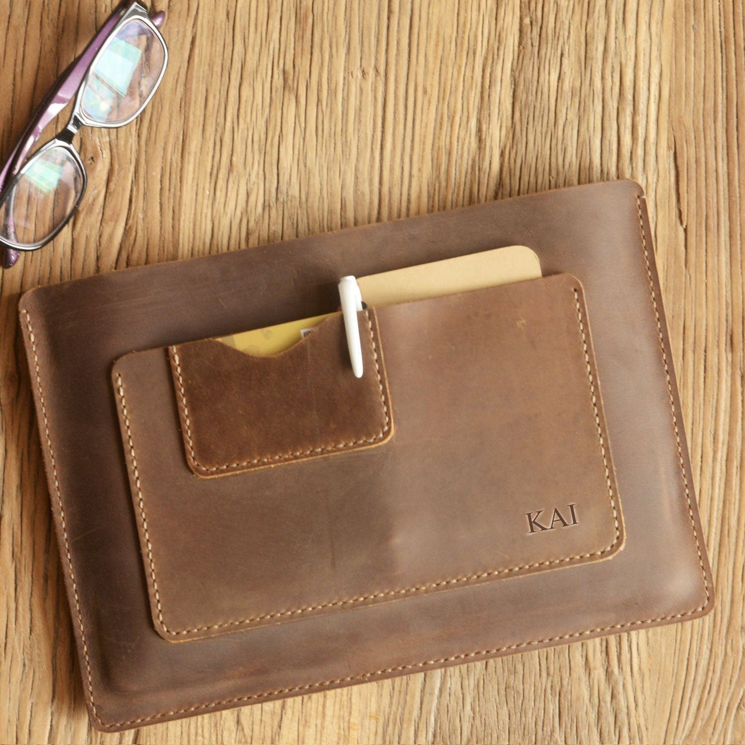 Engraved Leather Laptop Sleeve Covers