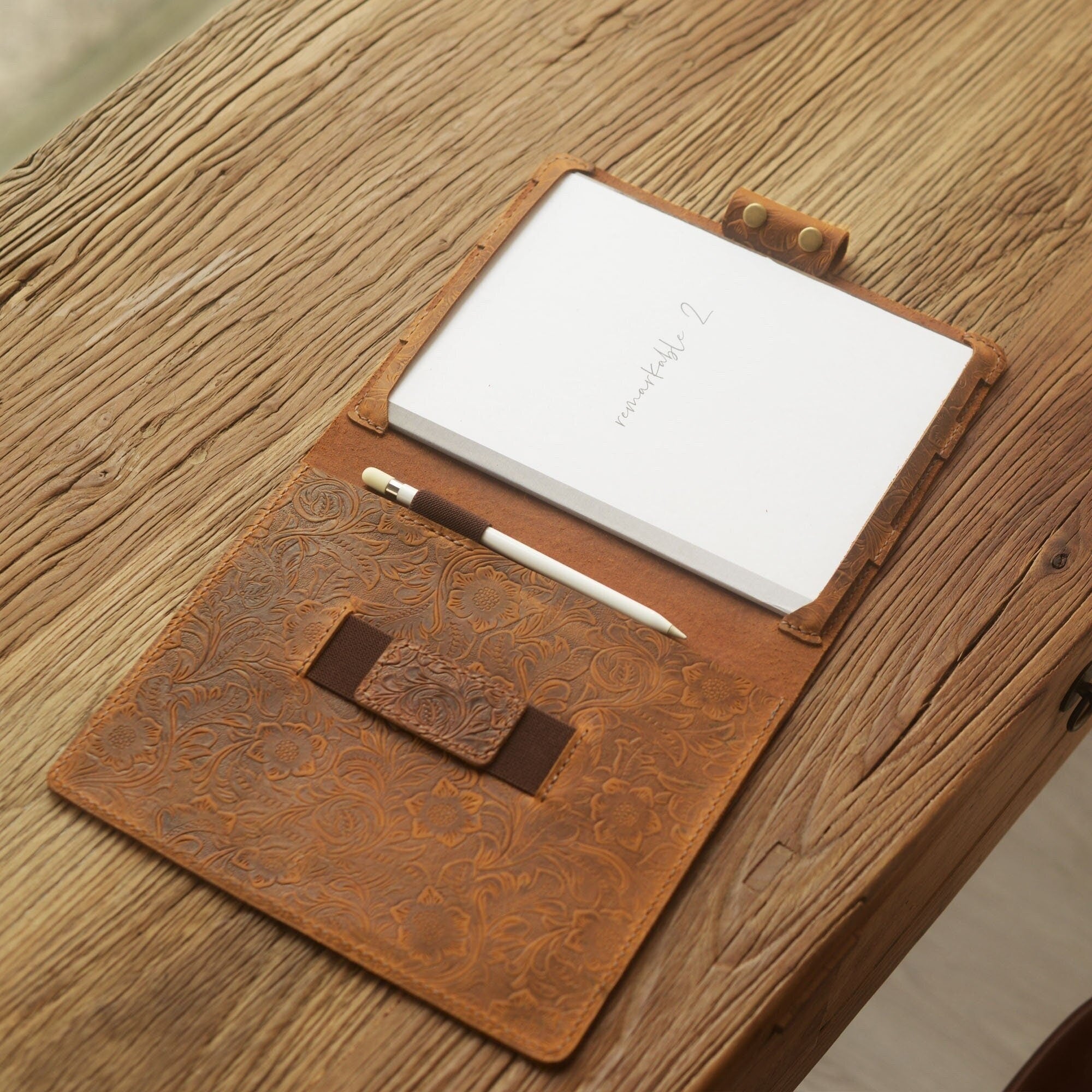 Tooled Flower Leather reMarkable 2 Case, reMarkable 2 Tablet case 