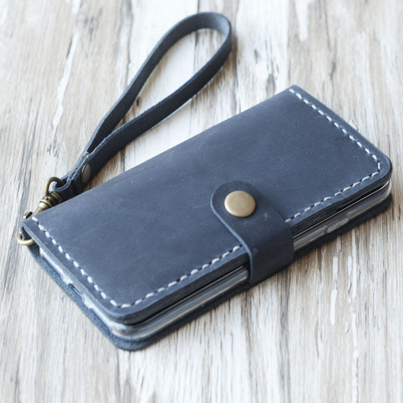 Leather iPhone Wristlet - Wallet Case- Distressed Gray - Extra Studio iPhone 14 Pro Max / Yes Leather iPhone Wristlet - Wallet Case- Distressed Gray - Extra Studio iPhone 14 Pro Max / Yes