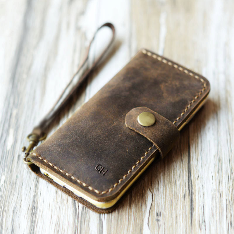 Leather iPhone Wristlet - Wallet Case - Distressed Brown - 408H