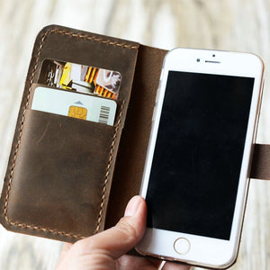 Leather iPhone Wristlet - Wallet Case - Distressed Brown - 408H