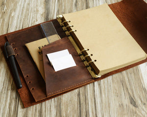 Personalized Portfolio Binder - A5 6 Ring Binder - Natural Thick Leather
