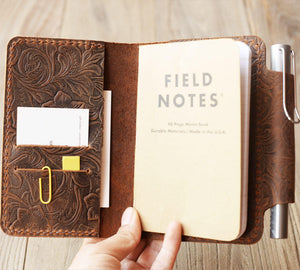 Handmade Field Notes Notebook Cover - Pocket Size - Distressed Tooled Brown | 302