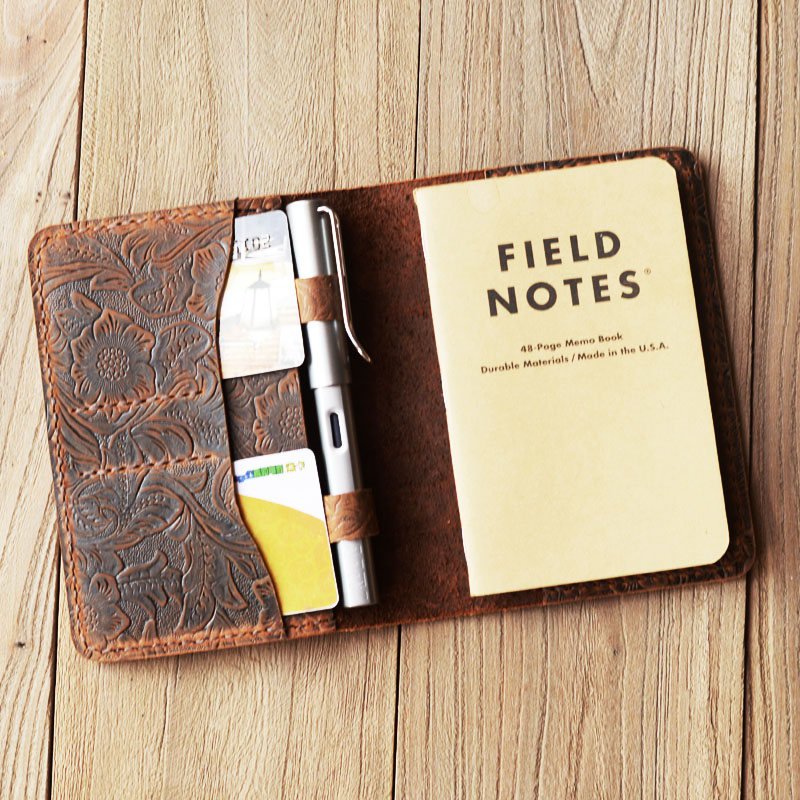 Leather Passport Holder for Men | Made in USA | 3.5 x 5.5 Field Notes Cover | Midnight Black