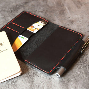 Refillable genuine Leather Journal Cover for pocket size field notes notebook pen holder card slots / fit 3.5 x 5.5 field notes - 304