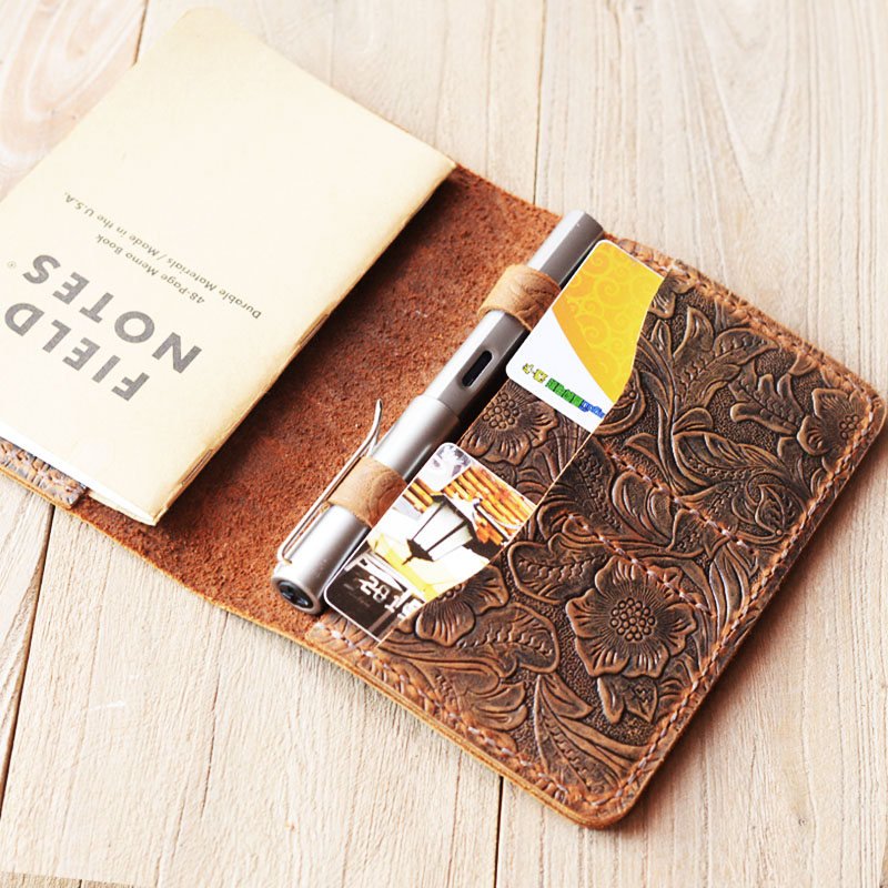 Refillable genuine Leather Journal Cover for pocket size field notes notebook pen holder card slots / fit 3.5 x 5.5 field notes - 303