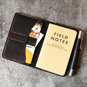 Refillable genuine Leather Journal Cover for pocket size field notes notebook pen holder card slots / fit 3.5 x 5.5 field notes - 304