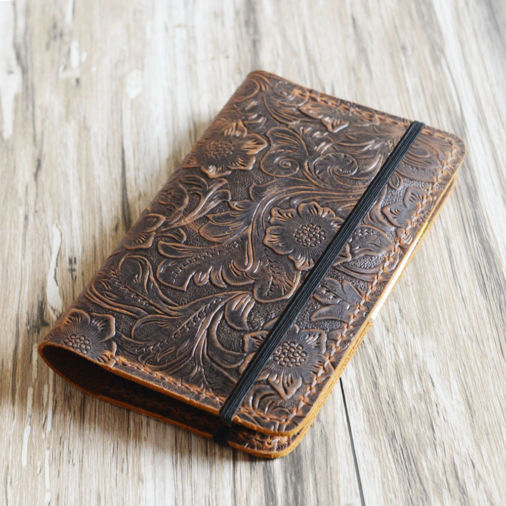 Refillable Tooled Leather Journal cover for moleskine classic notebook -  Extra Studio