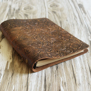 Distressed Tooled Leather 6 Ring Binder Refillable Notebook Cover