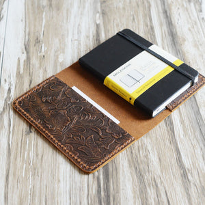 Refillable Tooled Leather Journal cover for moleskine classic notebook pocket size 305S