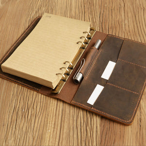 Leather 6 Ring Binder Travel Journal With Pockets