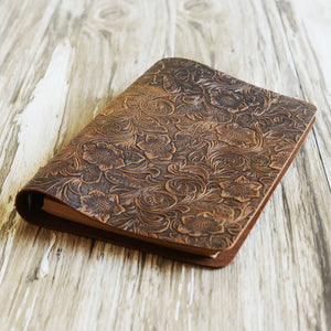 Distressed Tooled Leather 6 Ring Binder Refillable Notebook Cover