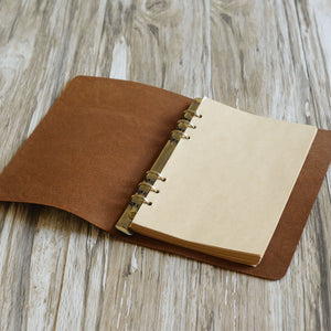 Distressed Tooled Leather 6 Ring Binder Refillable Notebook Cover