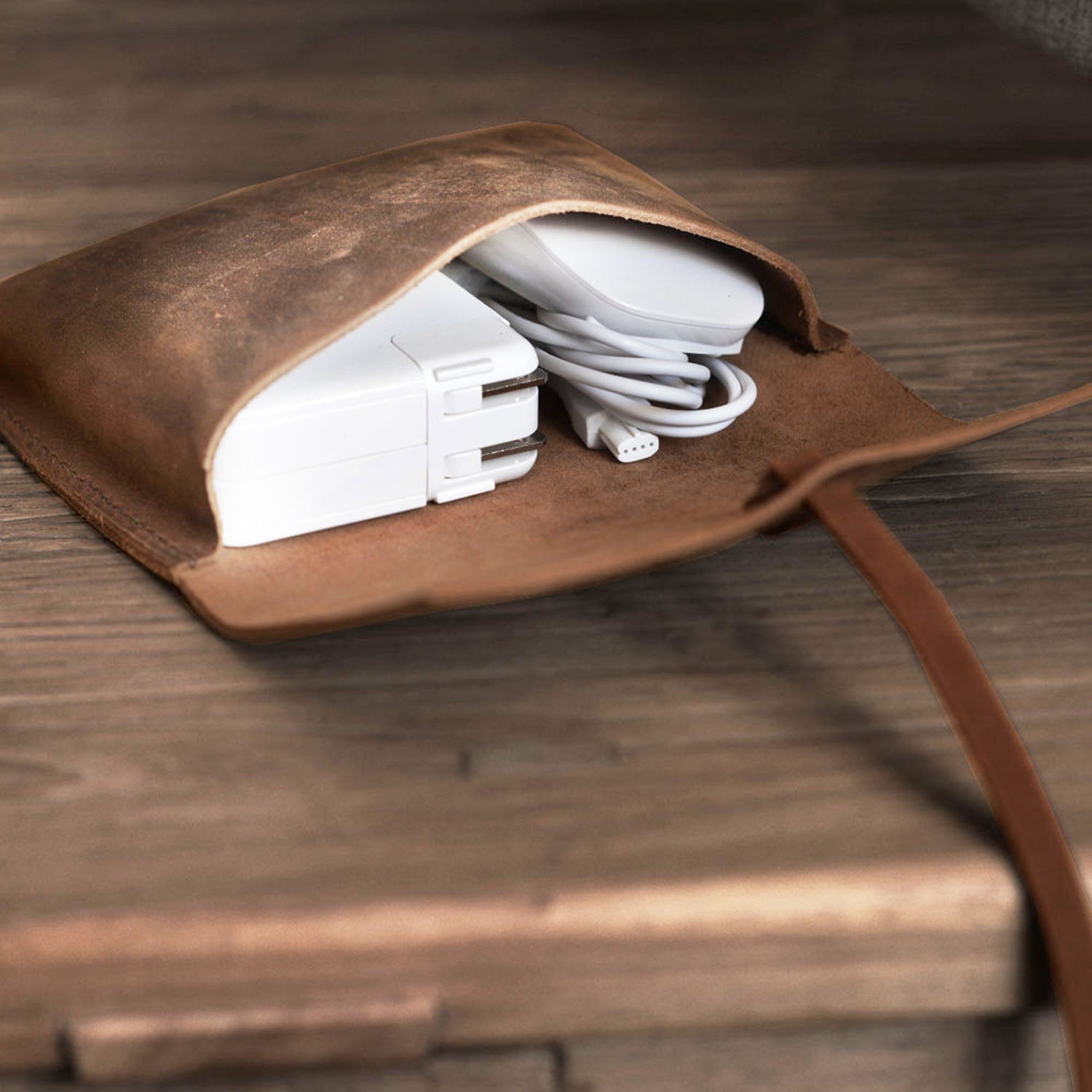 Leather Cable and Charger Organizer Bag Handmade Cord 