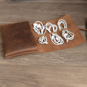 Handmade Personalized Leather cable organizer, Card Organizer, Card Wrap