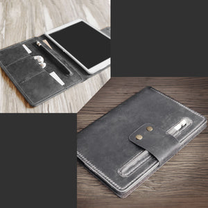 Copy of Handmade iPad Leather Portfolios With Apple Pencil Holder - 601B - Grey