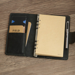 Customizable Binder Leather Journal with Pockets and Pen Slot - Black