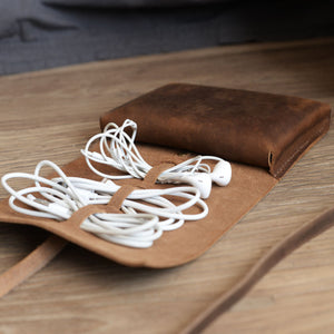 Handmade Personalized Leather cable organizer, Card Organizer, Card Wrap