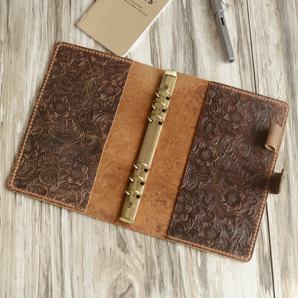 Distressed Tooled Leather 6 Ring Binder Leather Journals - Leather Fol -  Extra Studio