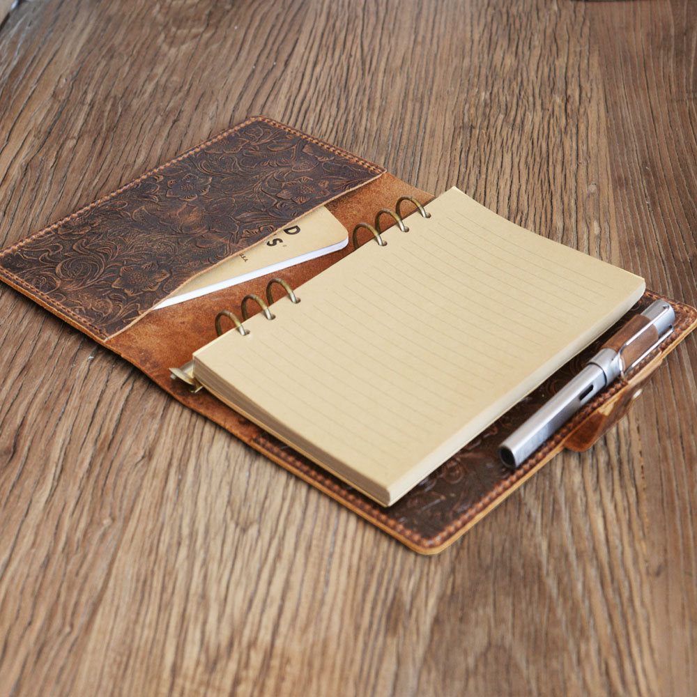 Distressed Tooled Leather 6 Ring Binder Leather Journals - Leather Fol -  Extra Studio