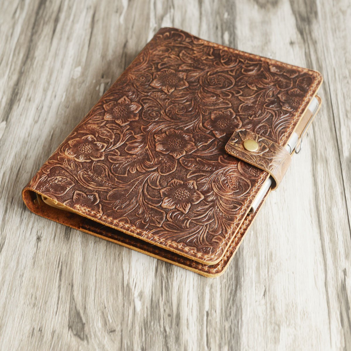 Distressed Tooled Leather 6 Ring Binder Leather Journals - Leather
