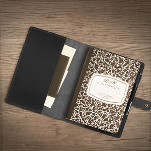 Personalized Distressed Leather Composition Notebook Cover, black, 307C