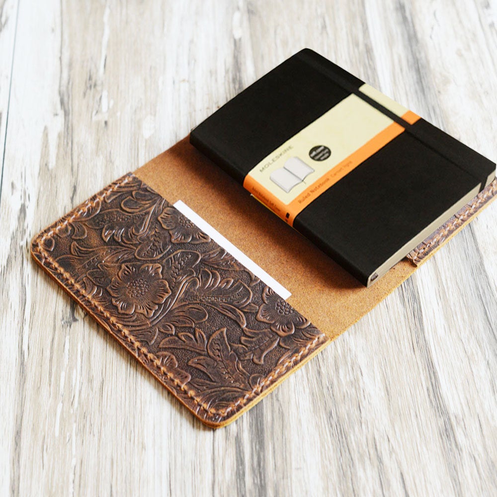 Refillable Tooled Leather Journal Cover for Moleskine Classic Notebook -  Extra Studio