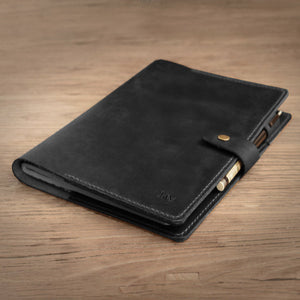 Personalized Distressed Leather Composition Notebook Cover, black, 307C