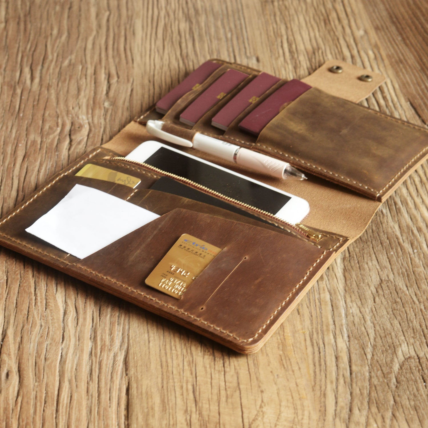 Ethically Crafted Sustainable Leather / Addis Leather Passport Holder / Rust Brown / Genuine Full Grain Leather / Parker Clay / Certified B Corp