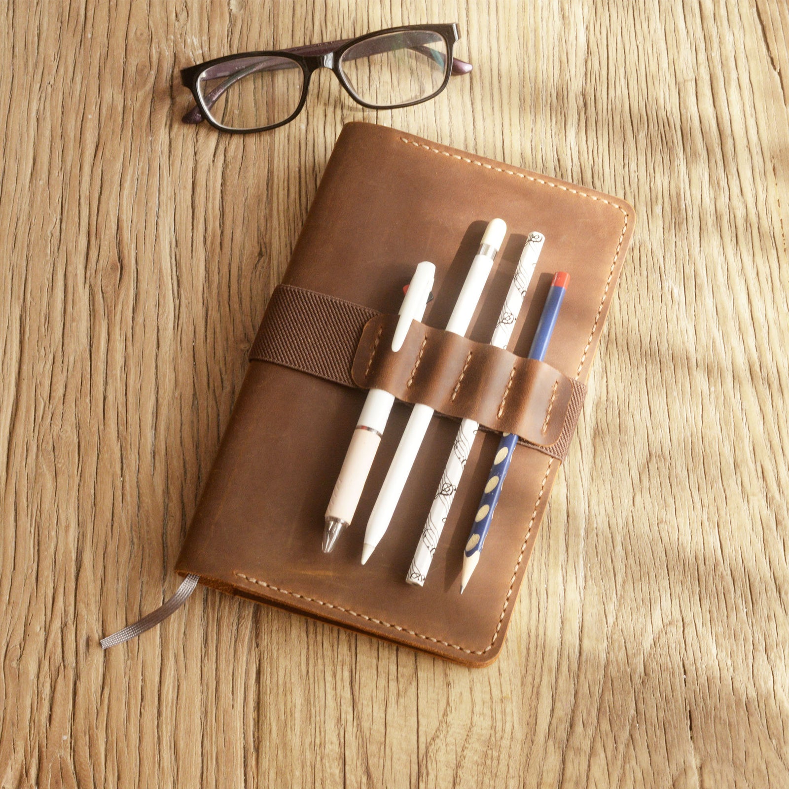 Personalized Leather Cover for Classic Moleskine Large size - Brown
