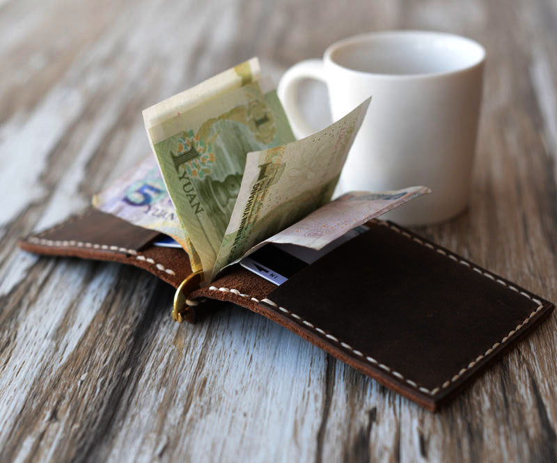 Leather Money Clip Wallet --- Distressed Leather Wallets for Men - Women's Wallets by Extra Studio