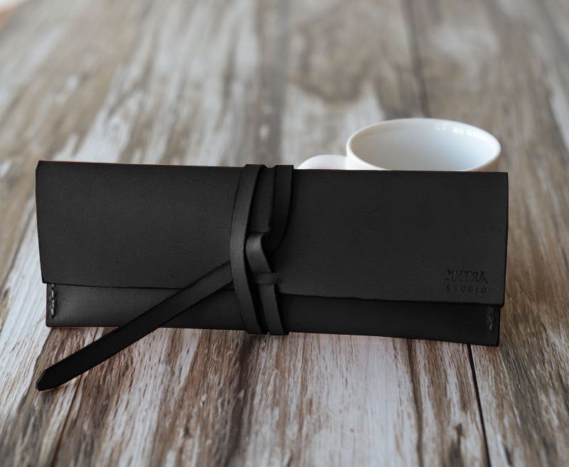 Personalized Leather Roll Make Up Pencil Case / Pen / Sunglasses Eyeglasses, Cow Leather, Handmade Hand Stitched,