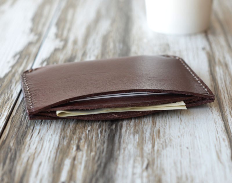 Thin Black Leather Wallet for Men. Minimalist Cardholder for Women