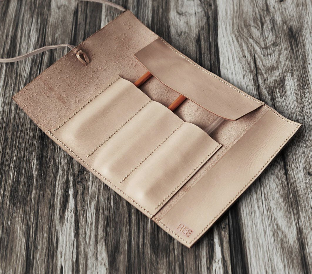 Leather Pencil Case Roll - Nature Nude
