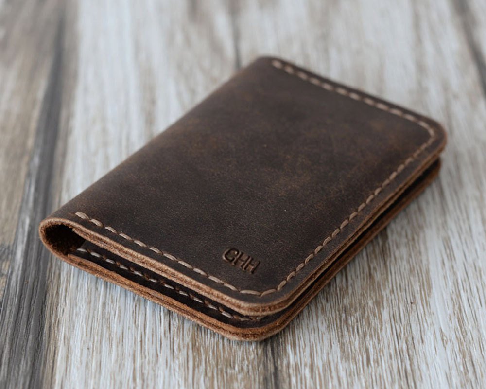 Leather Business Credit Card Holder Wallet Wood Brown, 54% OFF