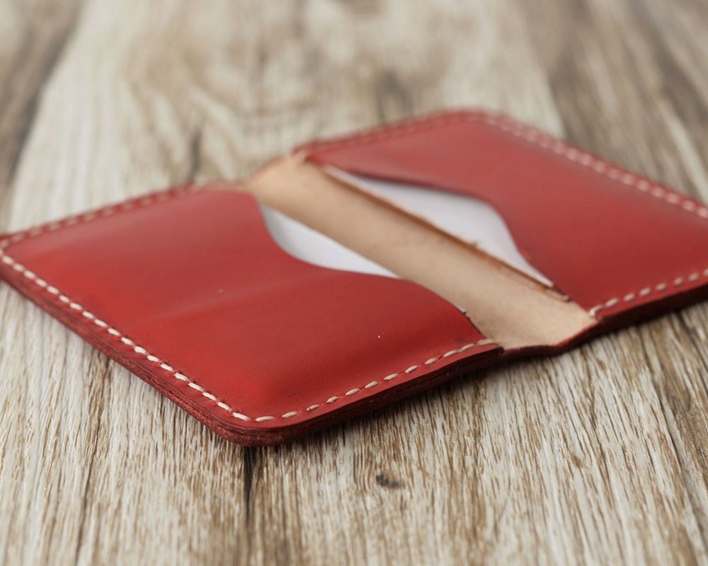 Red Leather Card Case / Personalized Red Envelope Card Holder 