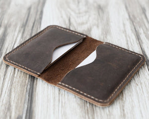 Personalized Leather Business Card Holder - Distressed Brown