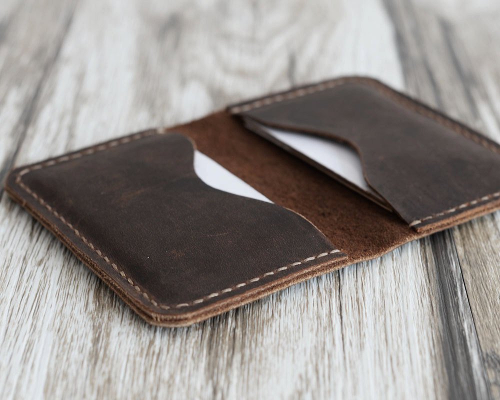 Personalized Leather Business Card Holder - Distressed Brown