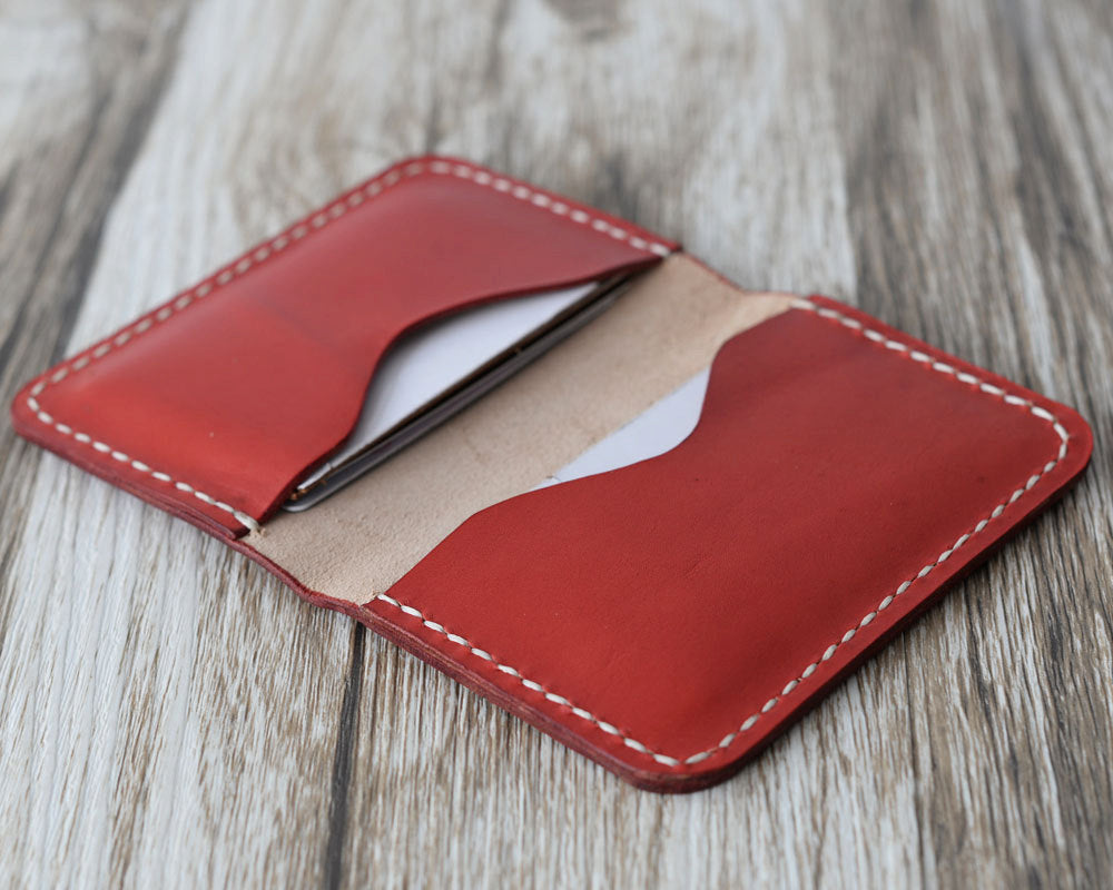 Personalized Leather Business Card Holder - Red