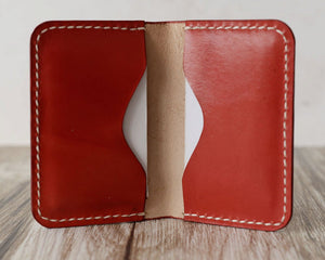 Personalized Leather Business Card Holder - Red