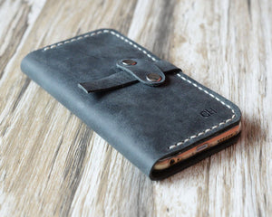 iPhone Leather Wallet Case  - Distressed Gray 