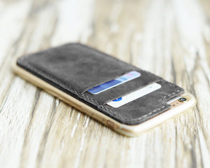 leather iPhone case card holder - distressed gray 405