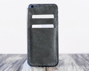 leather iPhone case card holder - distressed gray 405