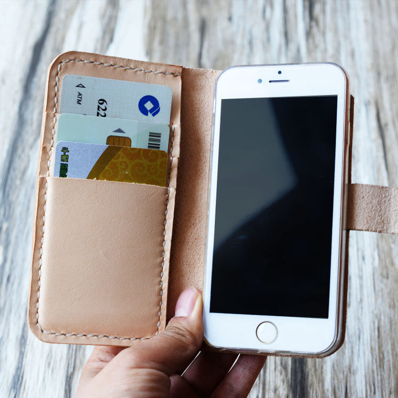 Leather iPhone Wallet Case - Handmade - Nature Tan